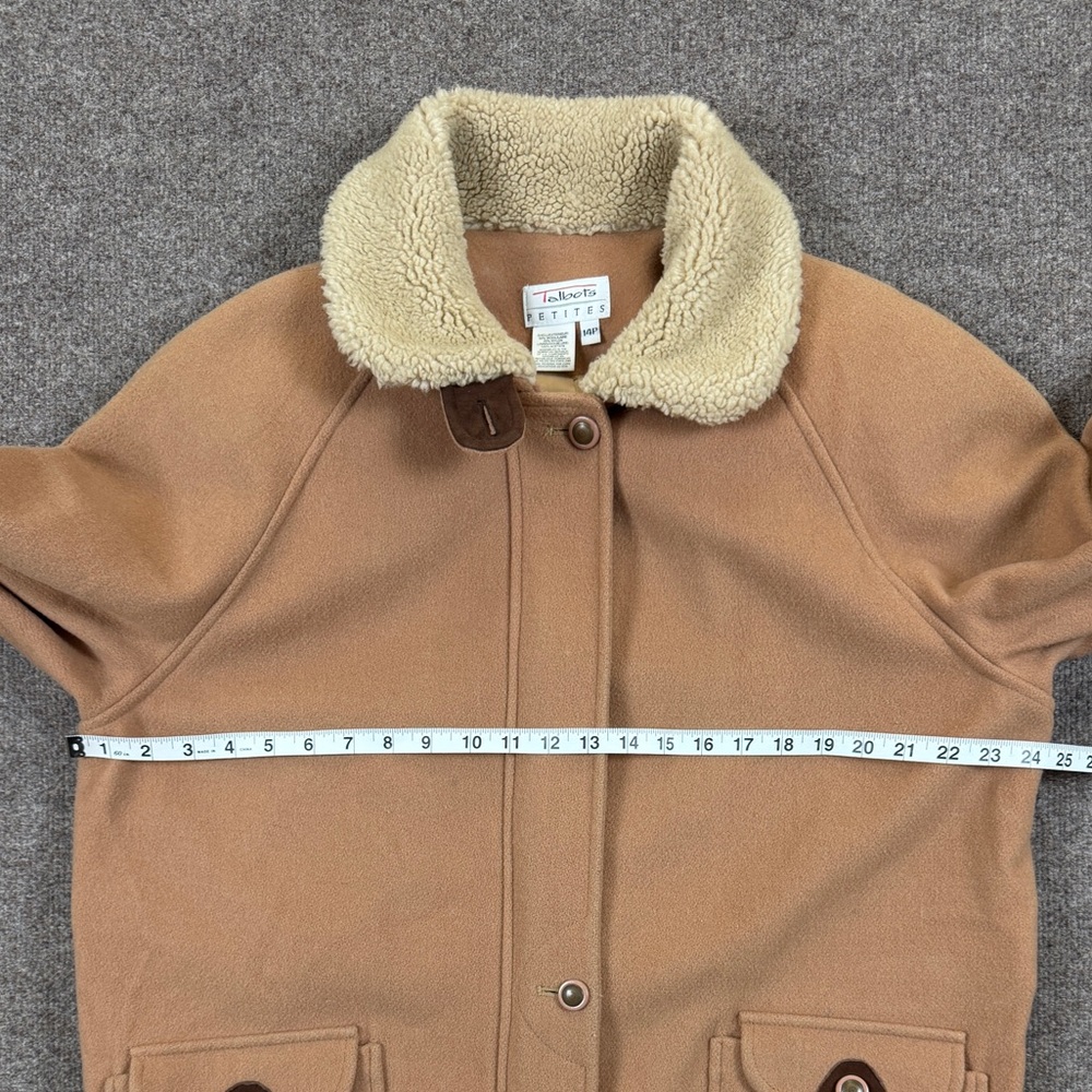Talbots Wool Barn Chore Jacket Tan Sherpa Collar Women’s Size 14 Mid Length Coat - Picture 9 of 9